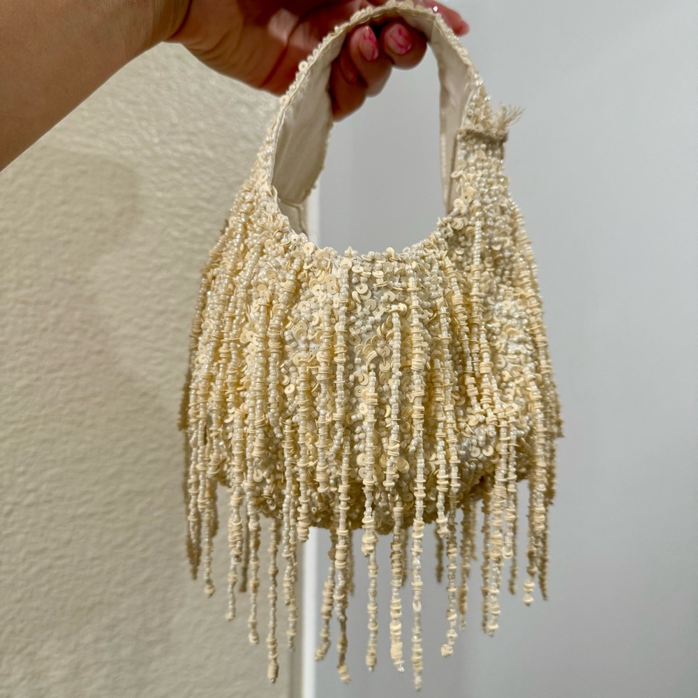 Cream Beaded Women's Bag